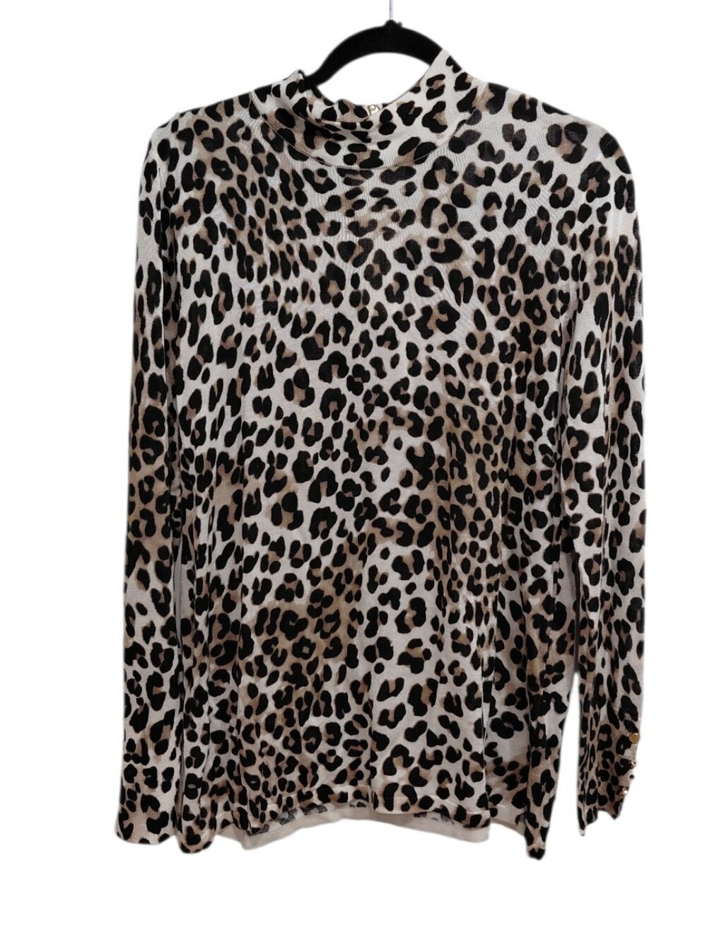 Leopard Print Cowl Neck Long Sleeve Sweater - Beige/Black - Picture 1 of 5